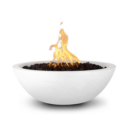 The Outdoor Plus 27 Round Sedona Fire Bowl, GFRC Concrete, White, Low Voltage Electronic Ignition, Liquid Propane OPT-27RFOE12V-LIM-LP